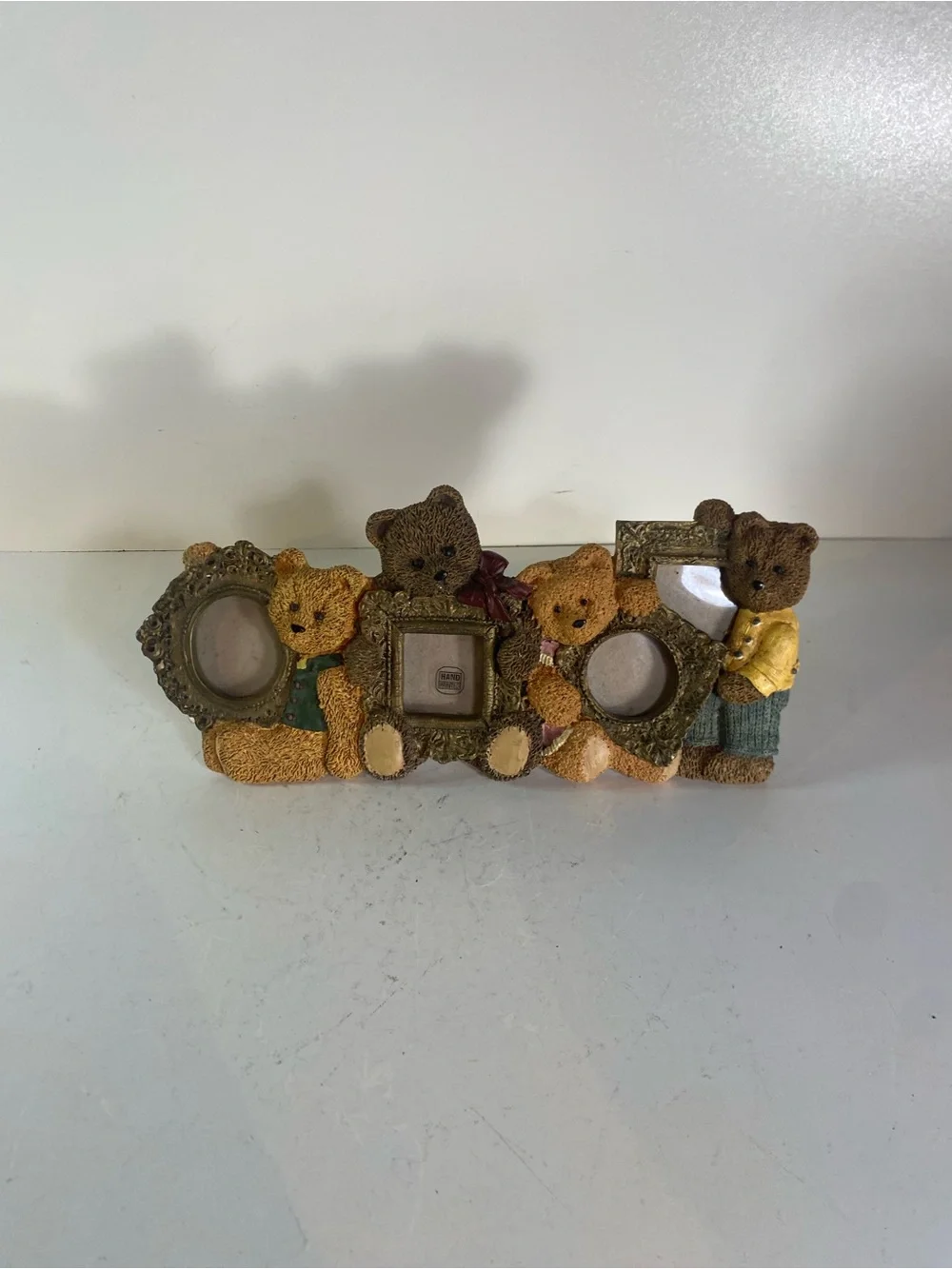Vintage 1990s Teddy Bear Picture Frame Holds Four Mini Photos, Tabletop Collage